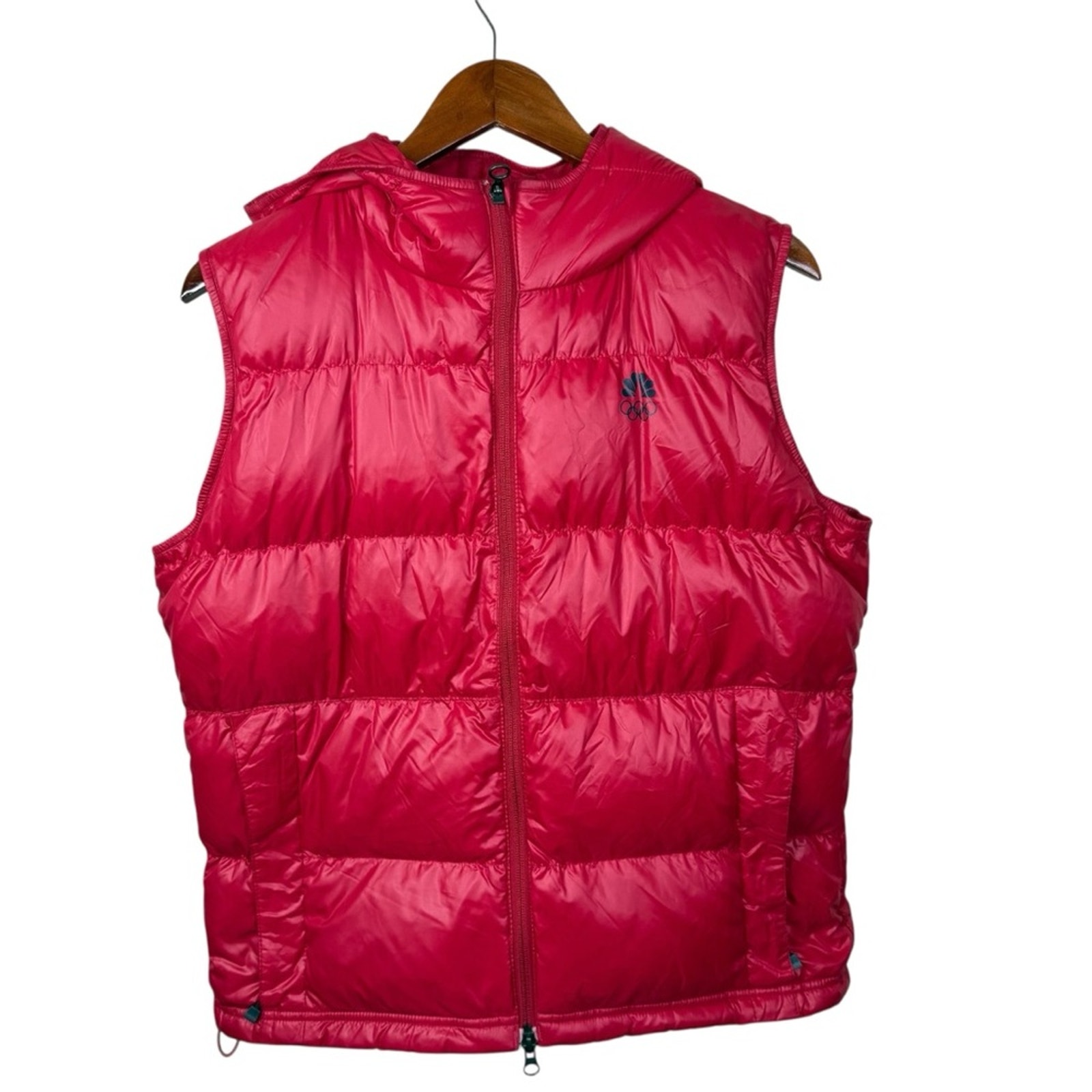 Nike Acg Olympics Red Full Zip Goose 550 Down Fill Puffer Hood Vest Womens Sz M